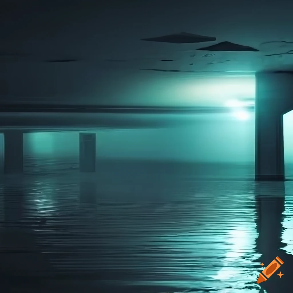eerie underground city carpark with lensflares