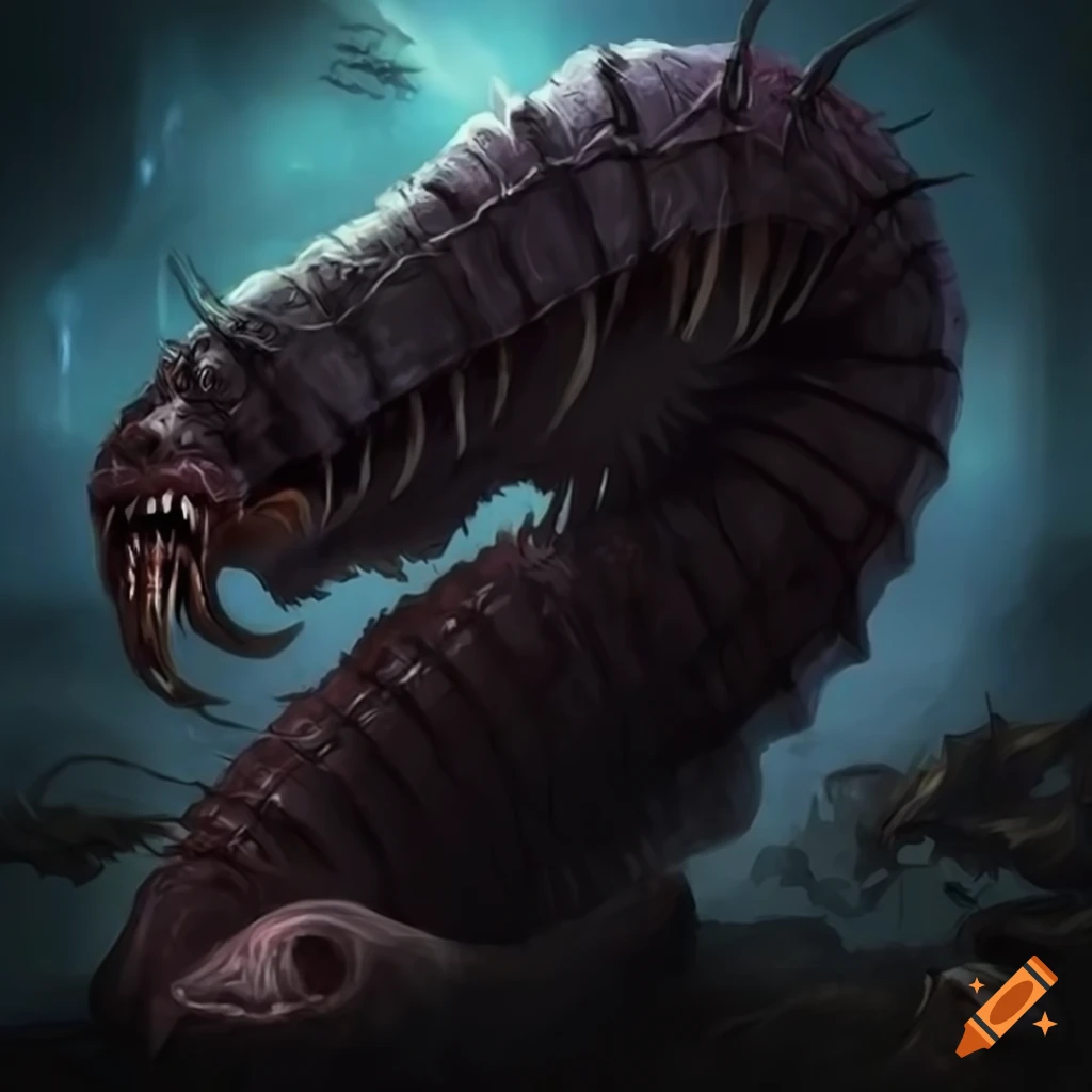 fantasy artwork of a giant black leech monster