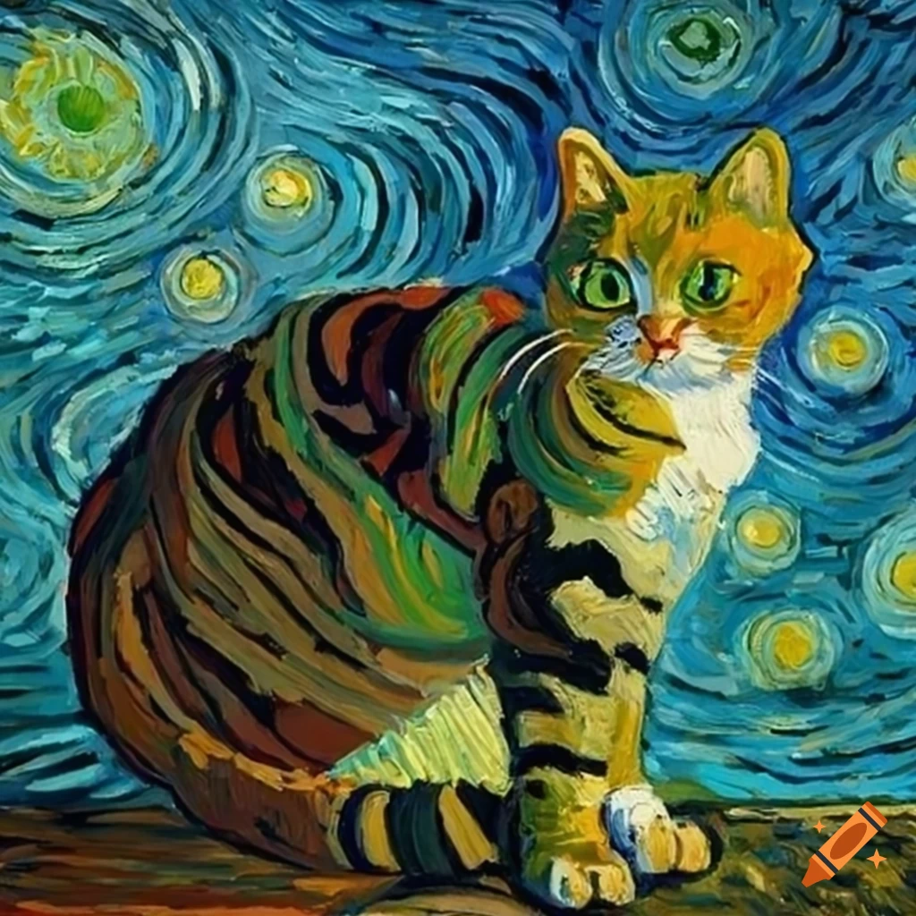 van gogh style painting of cats