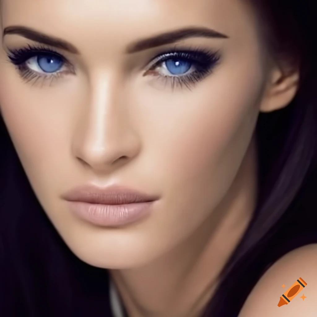 portrait of a beautiful woman with blue catlike eyes