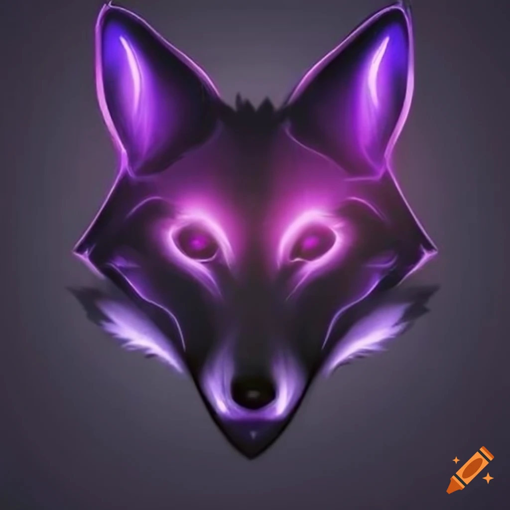 Logo design of a black fox with glowing purple marks on Craiyon