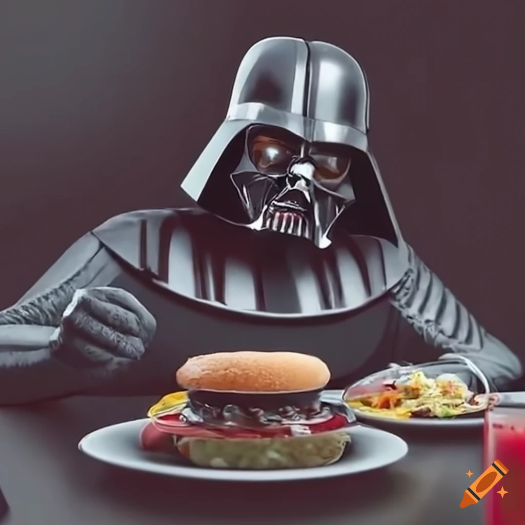 Darth vader eating at a fast food restaurant on Craiyon