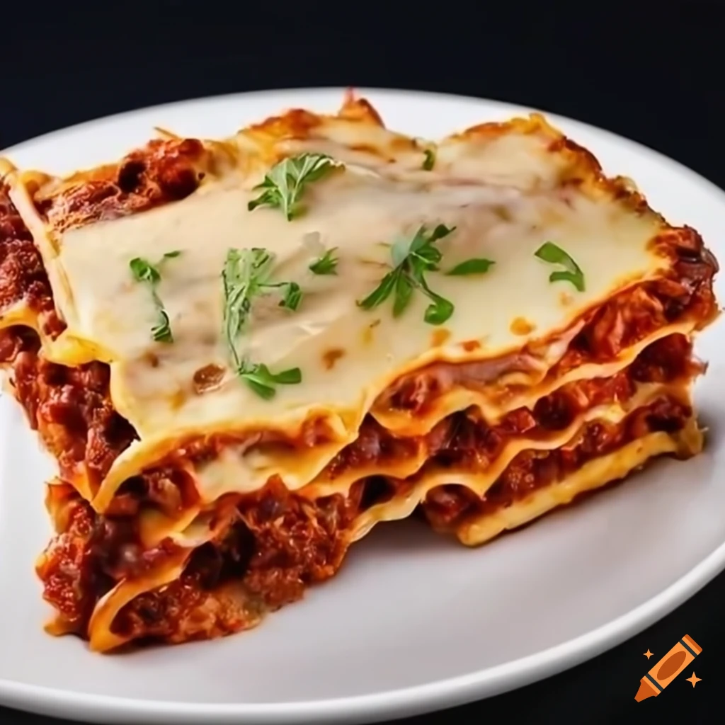 gourmet lasagna on a white plate