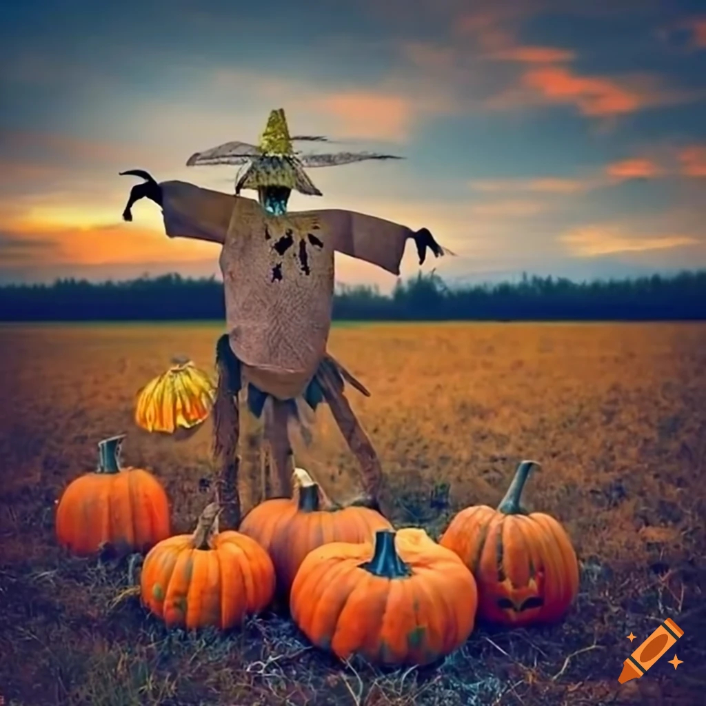 Halloween pumpkins with scarecrow