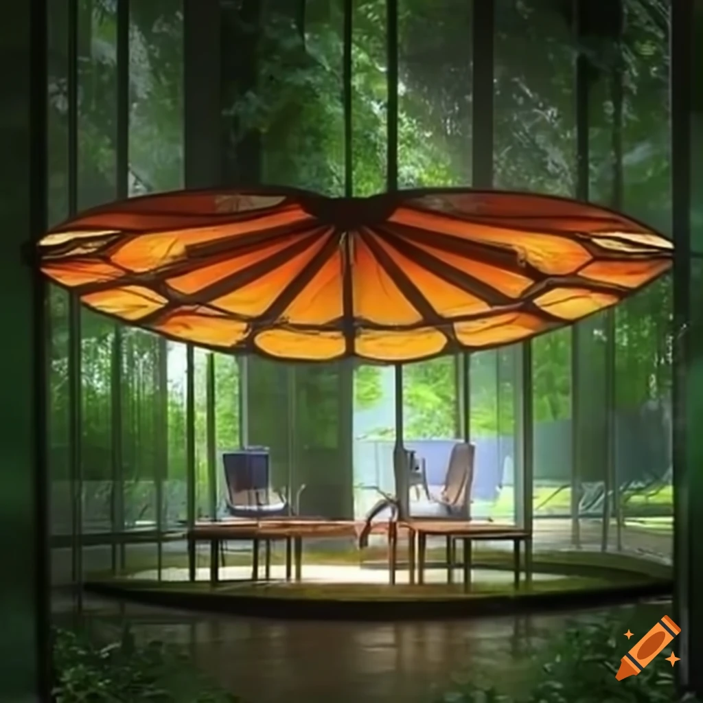 canopy inspired by butterflies with stained glass and solar panels