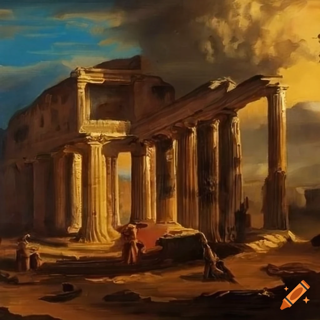 oil painting of ancient city Miletus with philosopher Thales