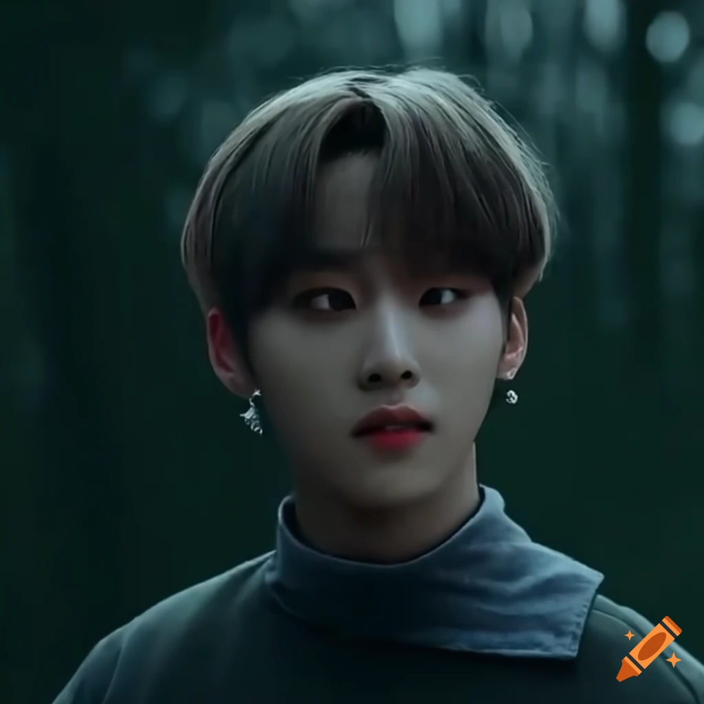 Seo Changbin standing in a dark forest