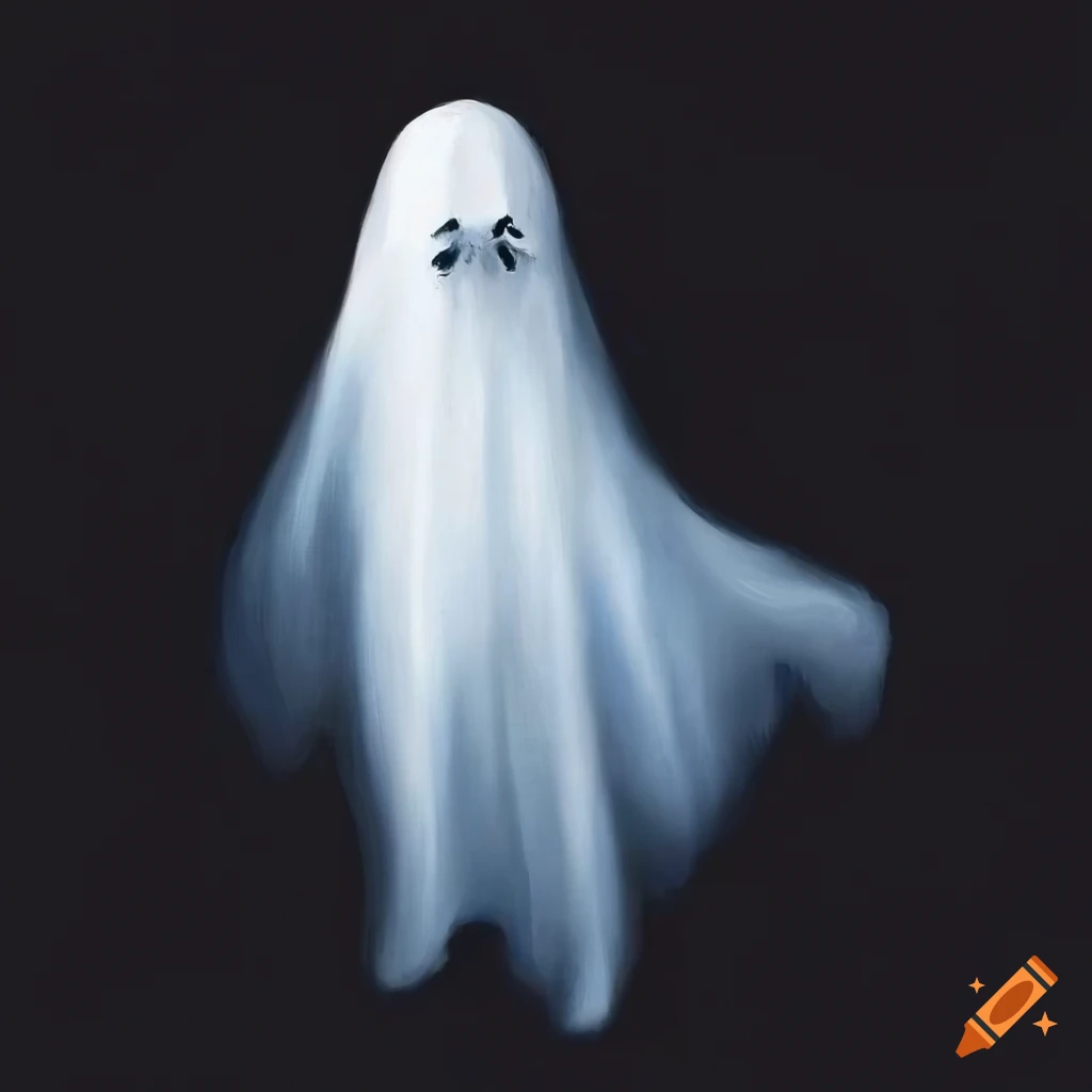 moody oil painting of a white ghost on black background