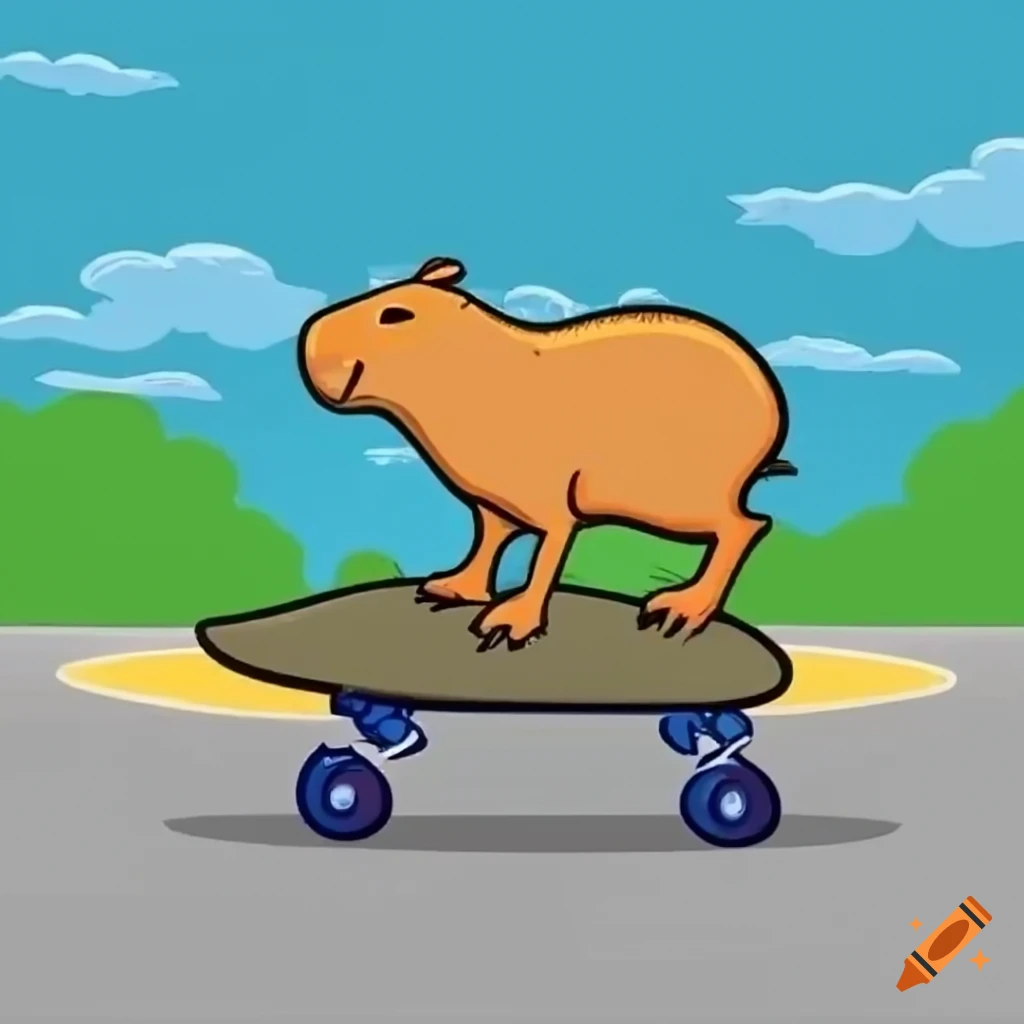 cartoon capybara riding a skateboard