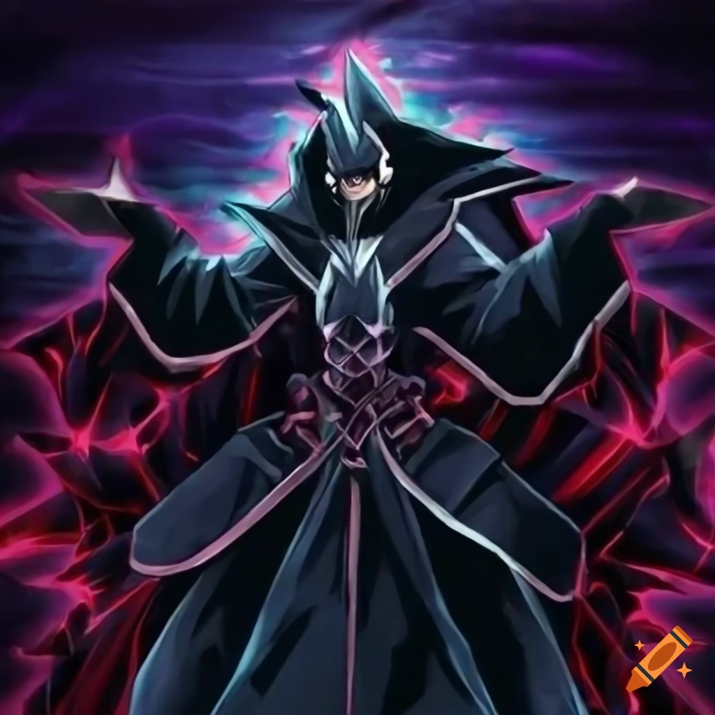 illustration of an evil magician with a sword and red magic effects