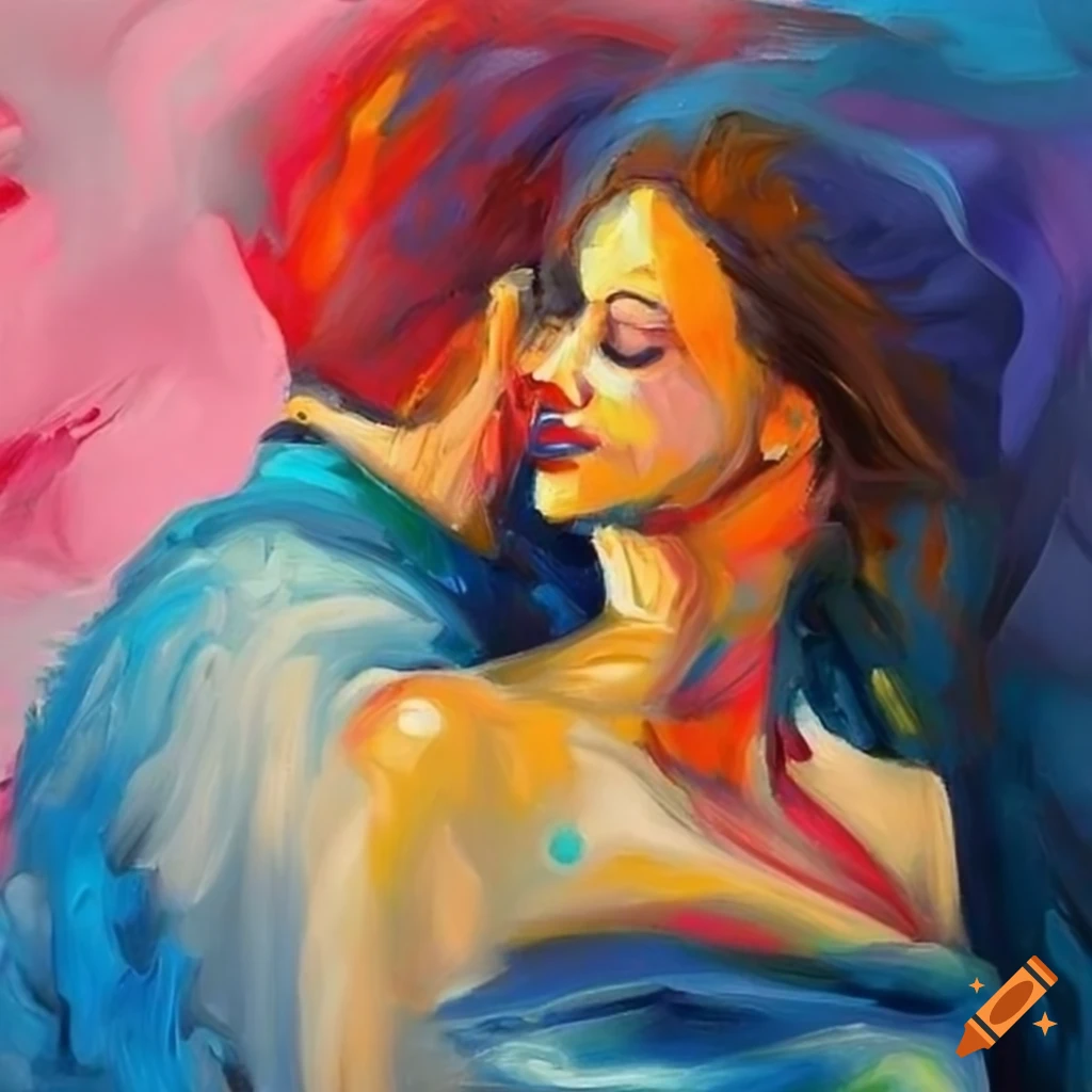 Abstract couple embracing in soothing colors on Craiyon