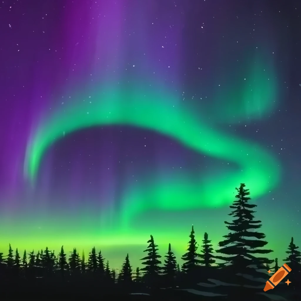 painting of green and purple northern lights