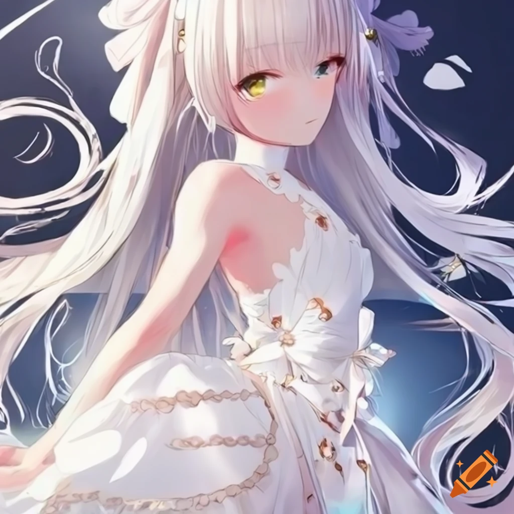 Anime Girl In A Dress With White Hair