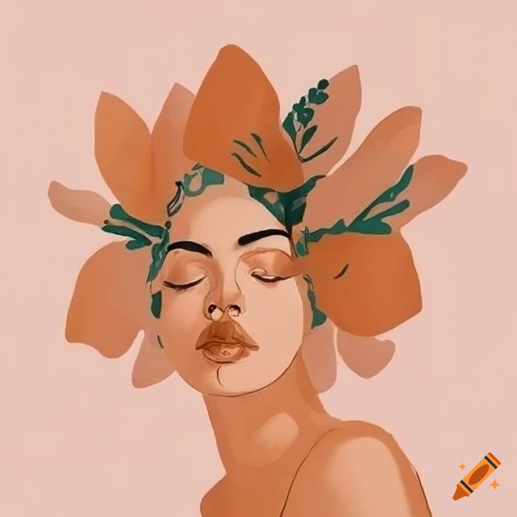 art print of a woman with floral elements