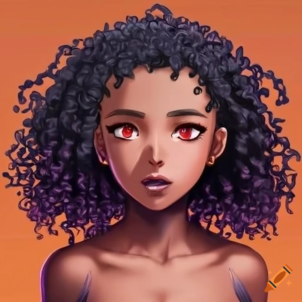 Anime-inspired female character with dark brown skin and curly hair on ...