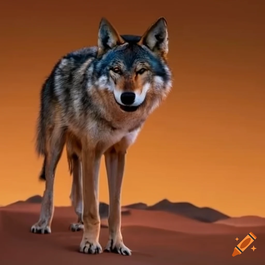 wolf behind opaque glass in the desert