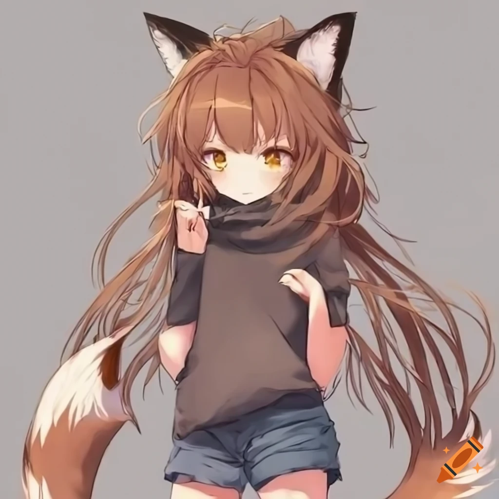 Anime fox girl with black hoodie and short shorts on Craiyon