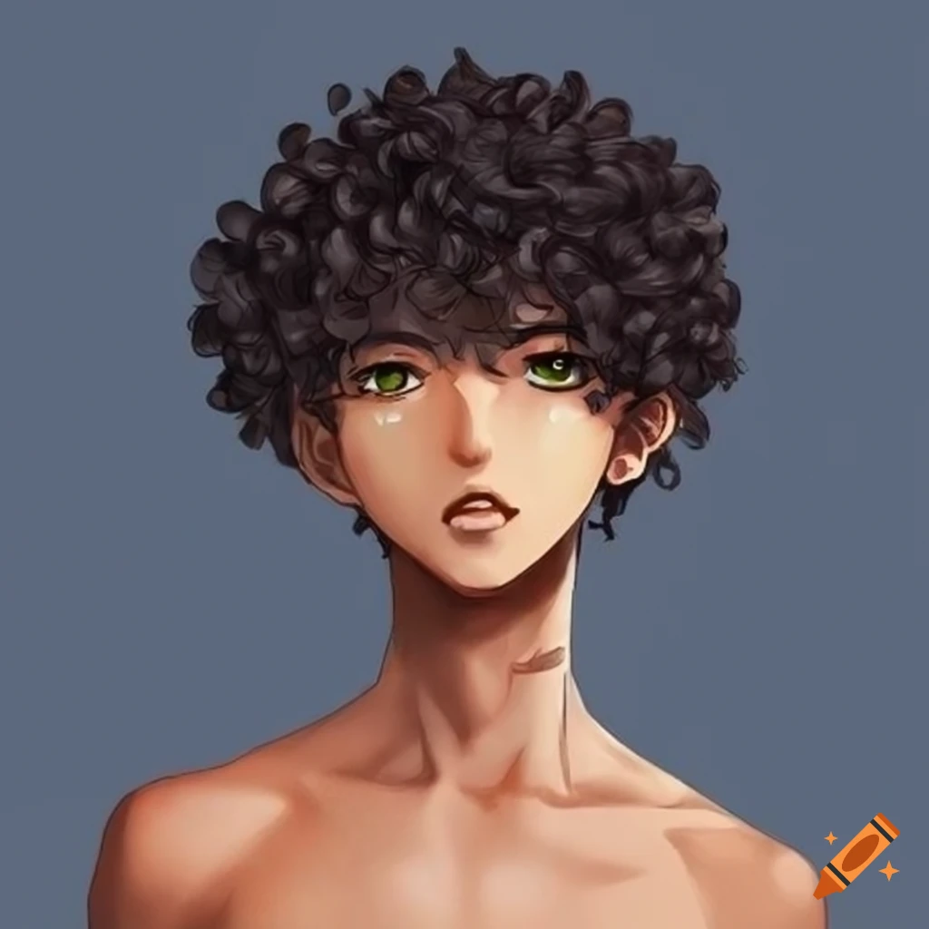 Anime-style character with dark brown skin and curly hair on Craiyon