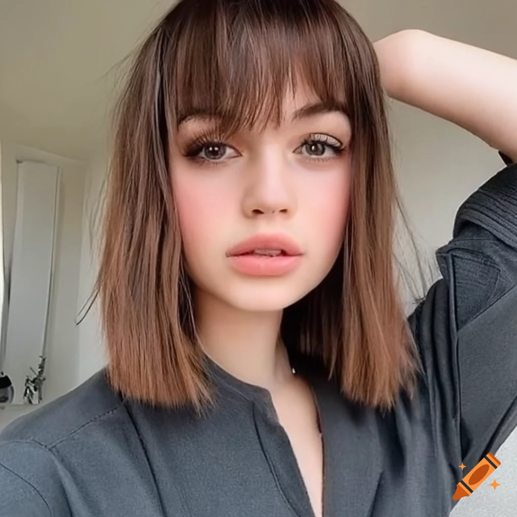 Portrait of a girl with cute features and short brown hair on Craiyon