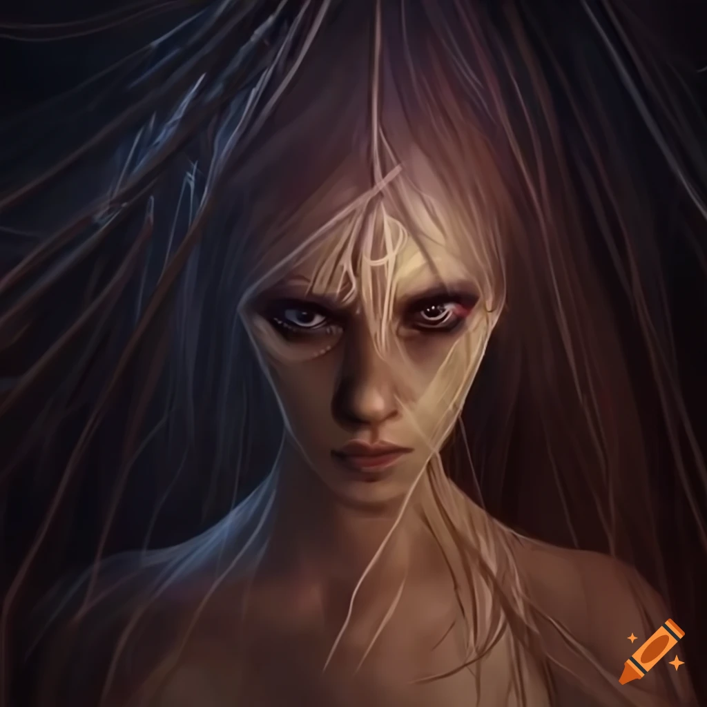 Highresolution digital art of a woman entangled in wires on Craiyon