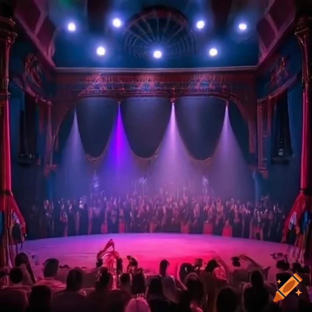 view from the circus crowd onto an empty stage