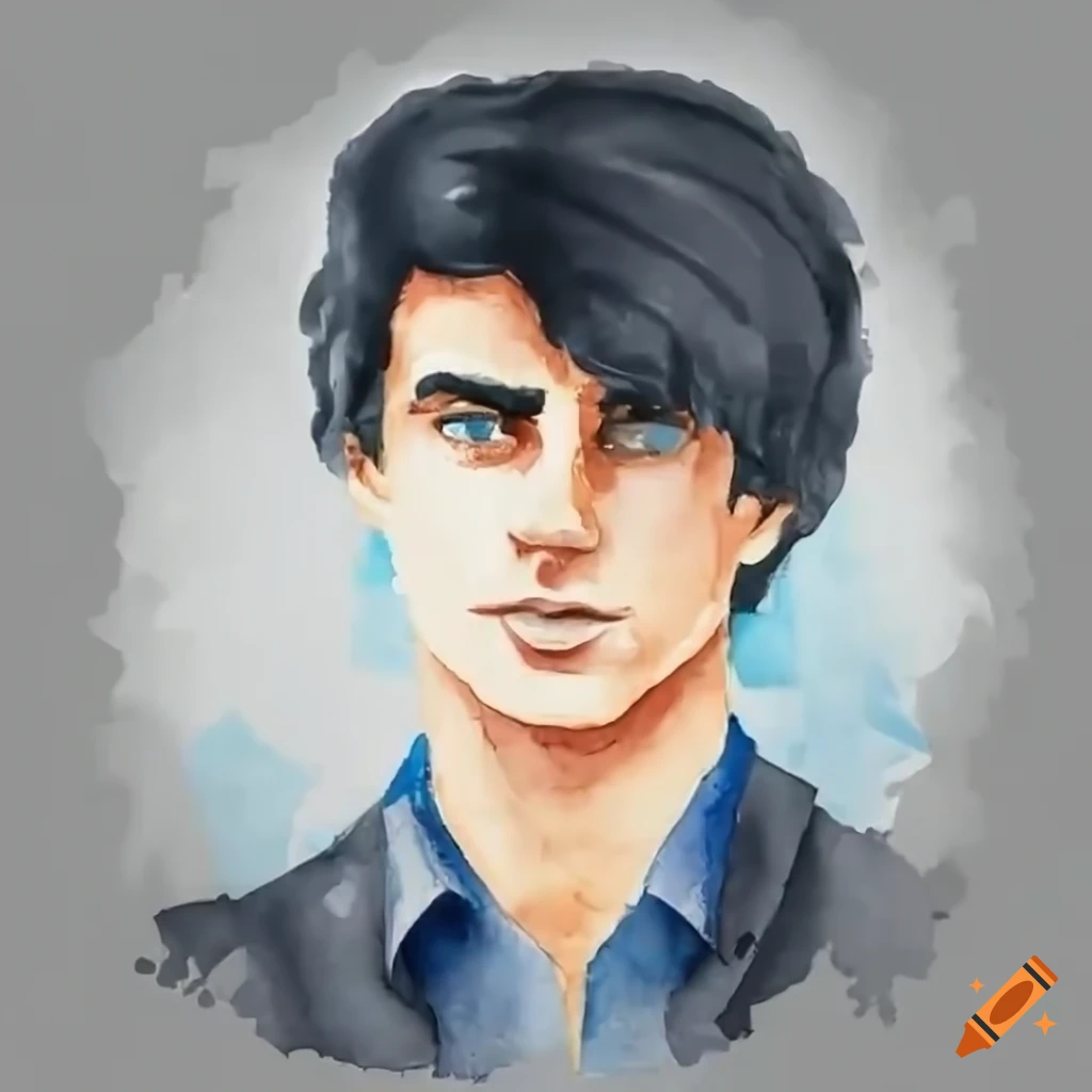 Portrait of a handsome man with black hair and gray eyes on Craiyon