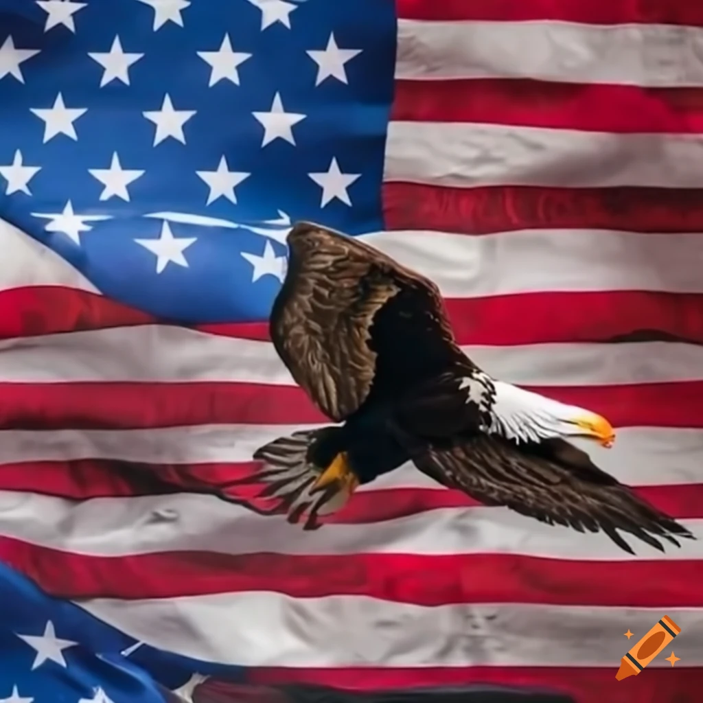 picture of Trump waving American flag with eagles