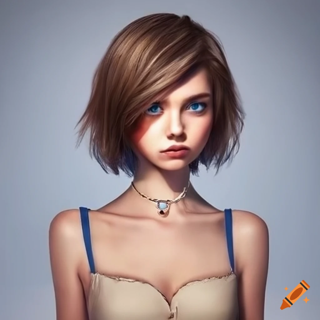 portrait of a girl with short brown hair and blue eyes