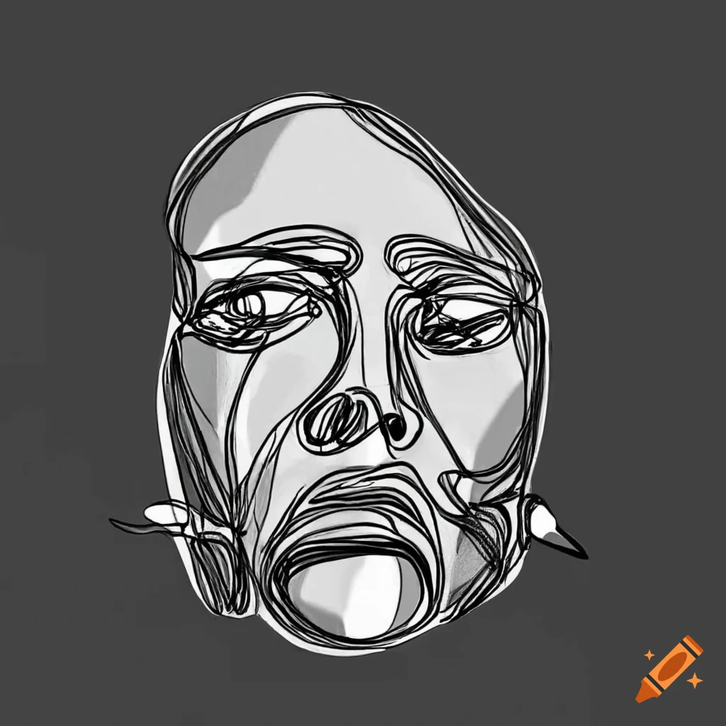 single line drawing of a sad face