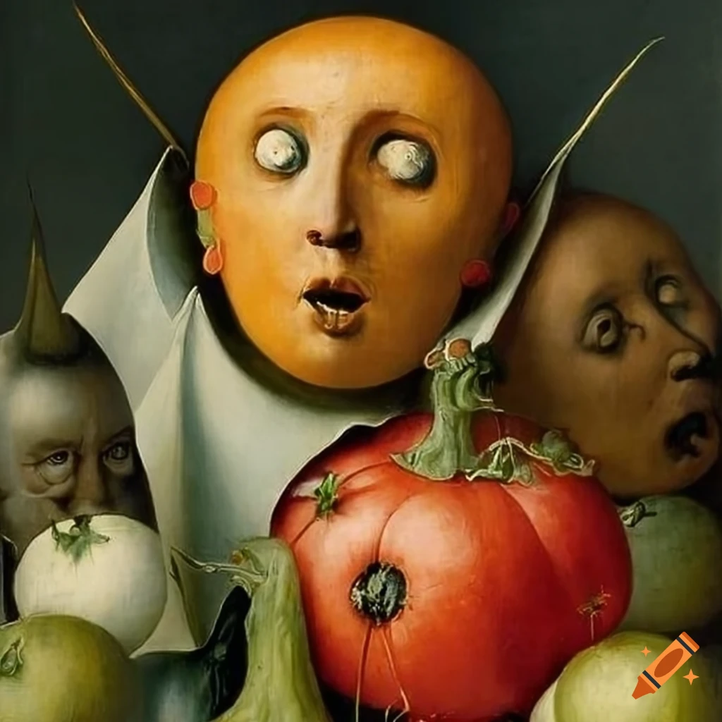 Hieronymus bosch vegetable still life artwork on Craiyon