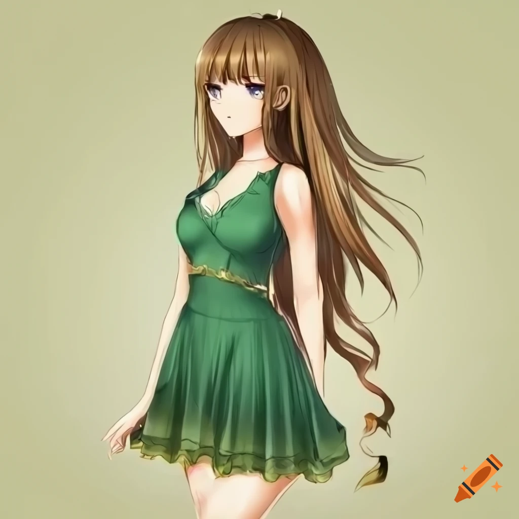 Anime character in green and gold imperial dress in a mystical forest on  Craiyon
