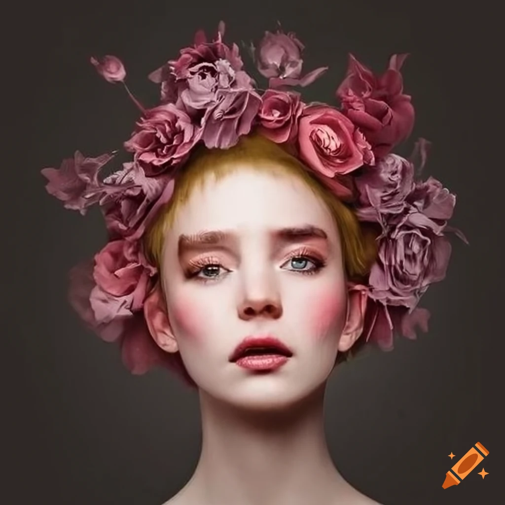 Face with flower hair art on Craiyon