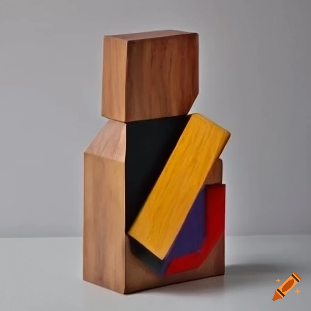 painted wood sculpture in suprematism style