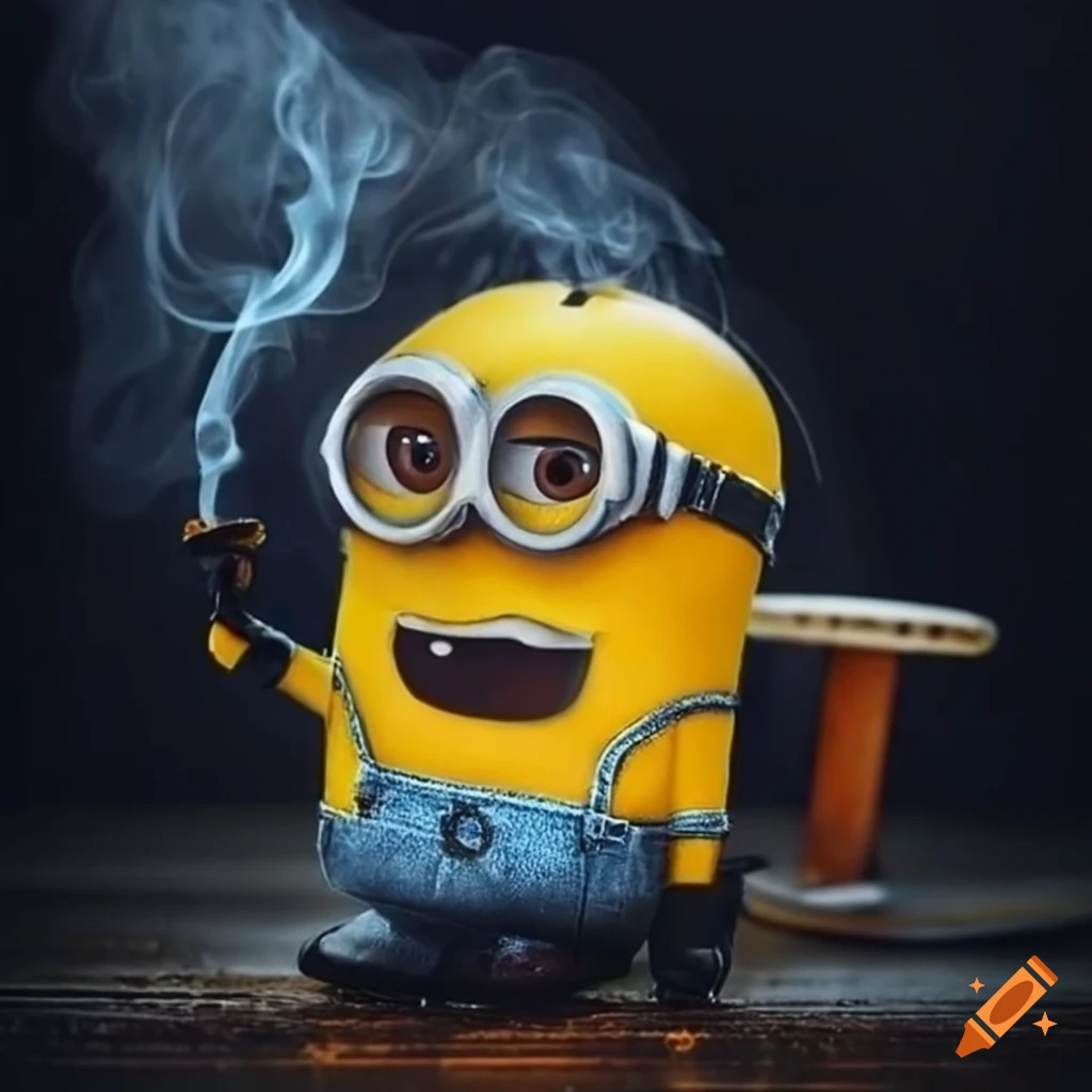 Humorous image of a smoking minion in the rain on Craiyon