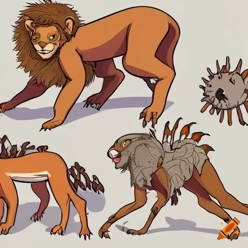 cartoon illustration of a lion-spider fusion