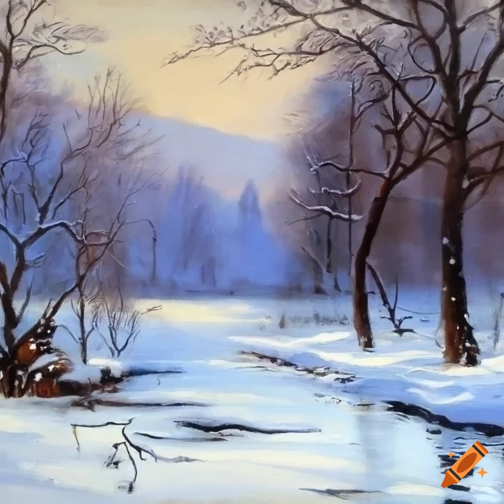 vintage winter scene oil painting