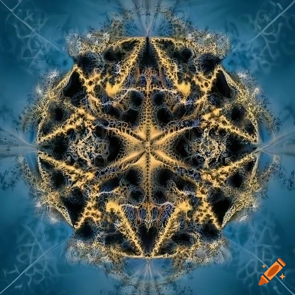 abstract fractal dodecahedron in black and gold fibers