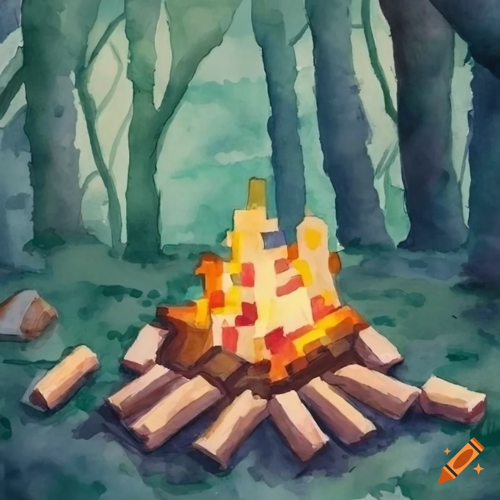 Watercolor painting of minecraft character in mystical woods on Craiyon