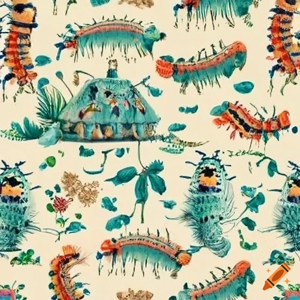 Toile de jouy caterpillars fabric design