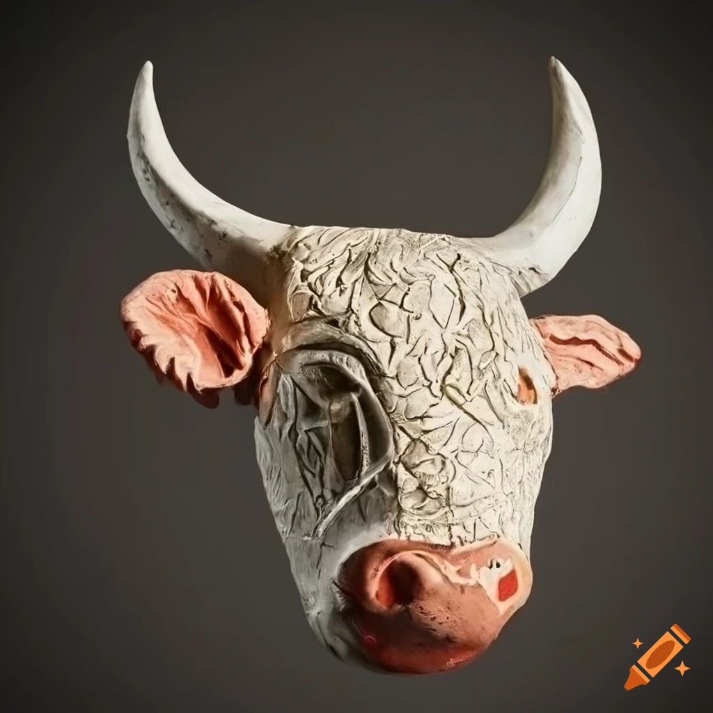 Papier machè cow head sculpture