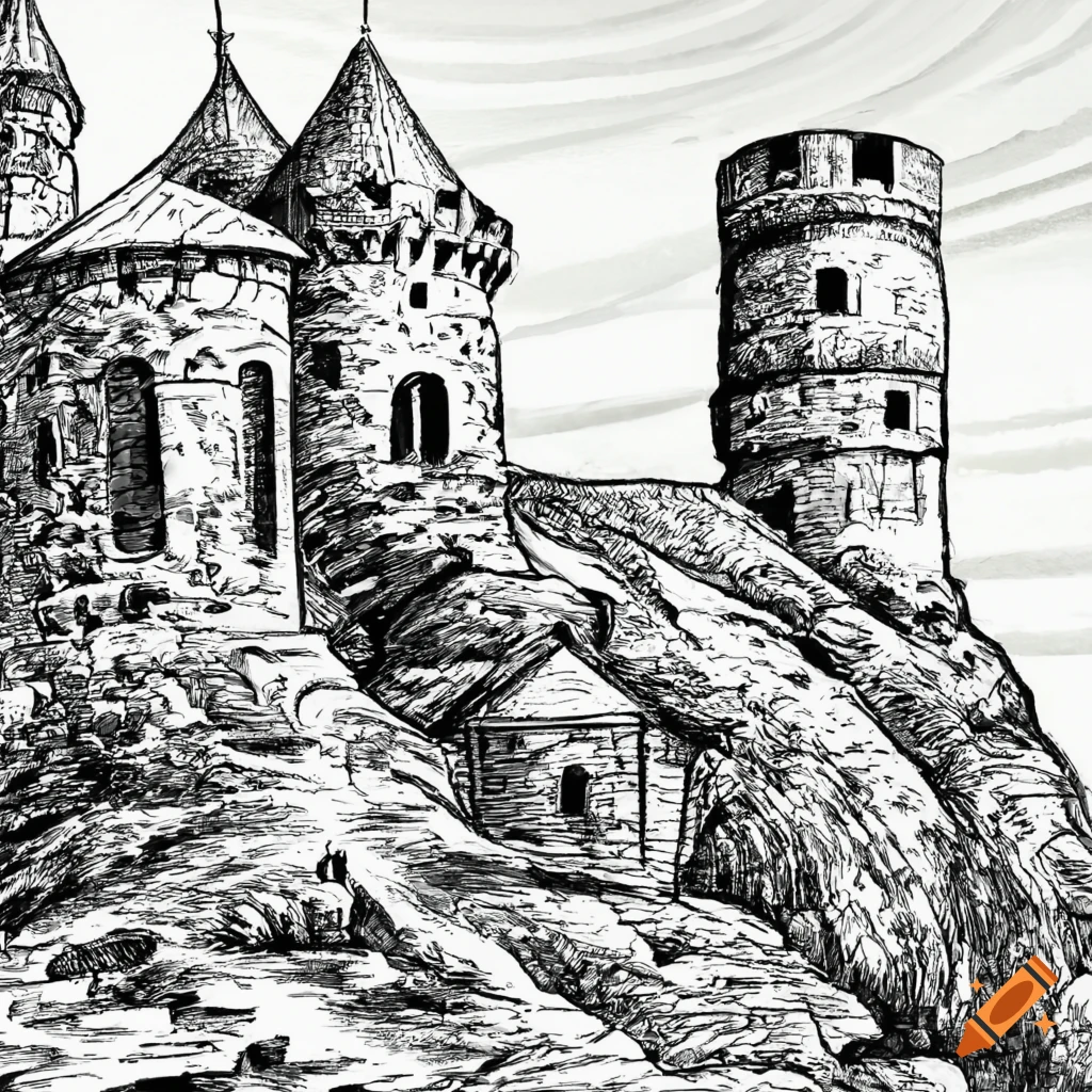 Pencil drawing of a medieval castle on Craiyon
