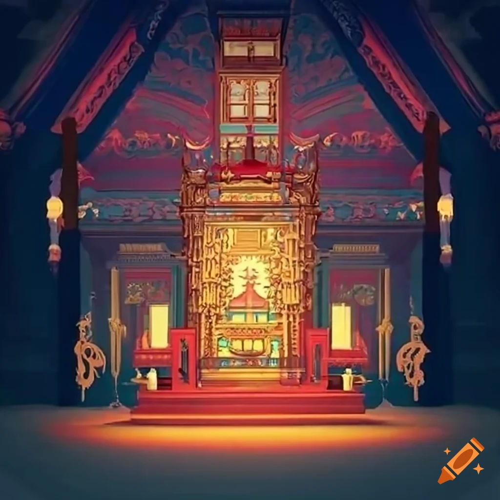 throned interior of an Asian temple