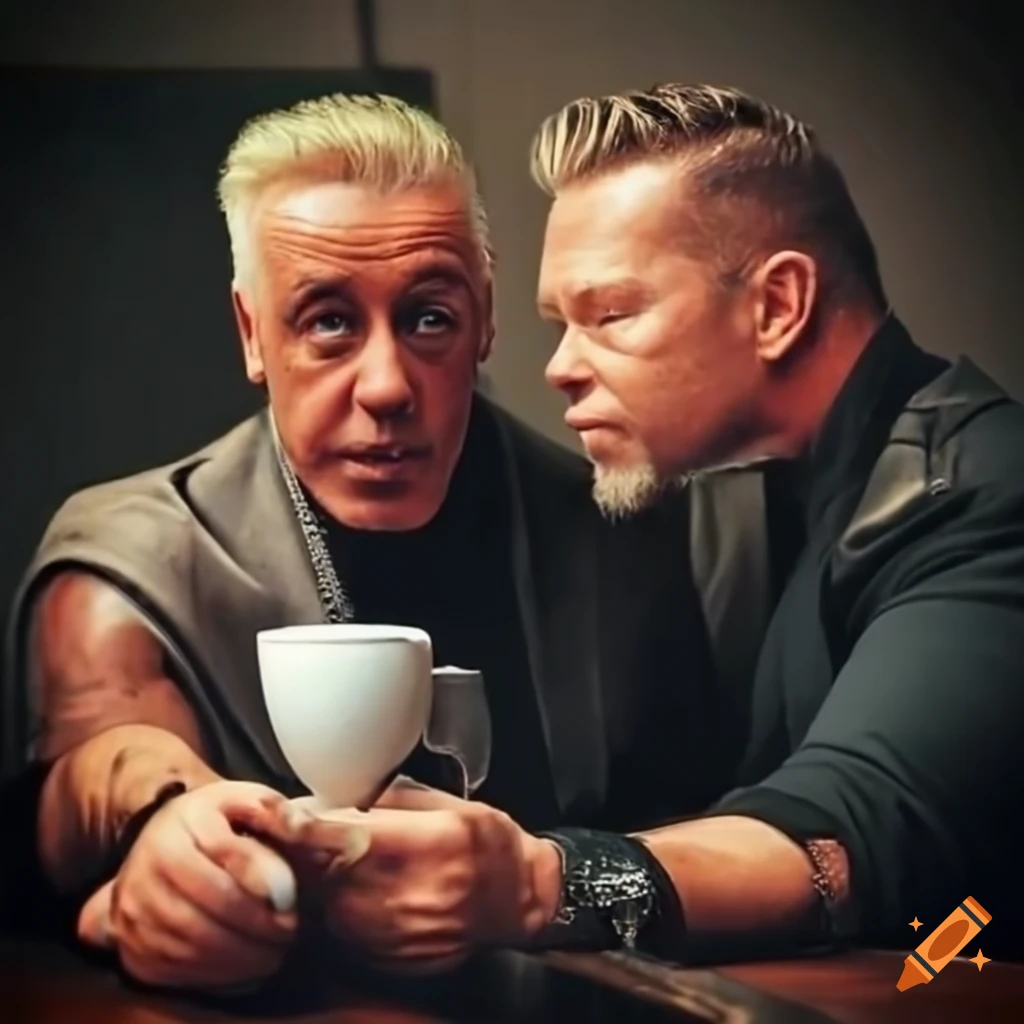 Photo of till lindemann and james hetfield at a cafe on Craiyon