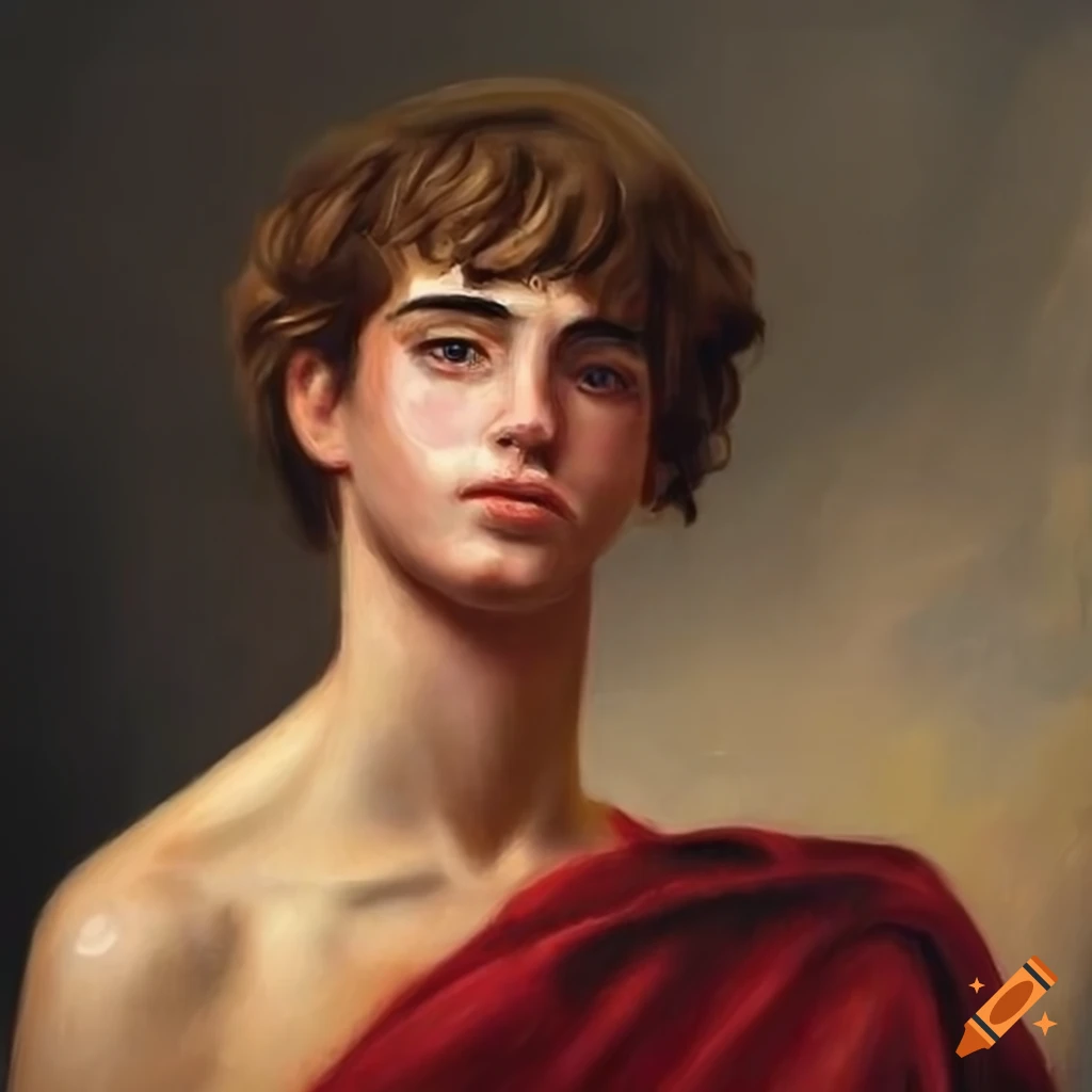 detailed painting of the Greek god of beauty and strength
