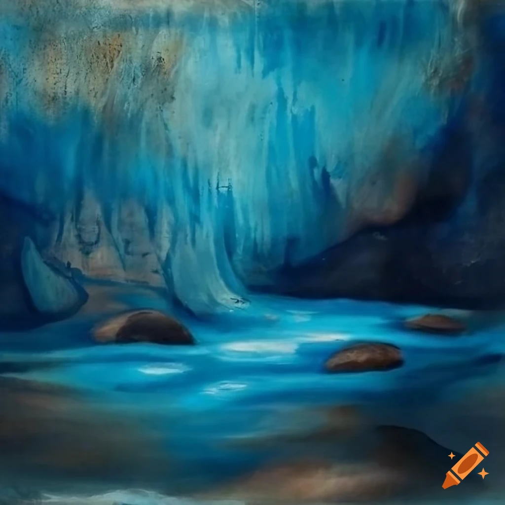 Blue river cave painting artwork on Craiyon