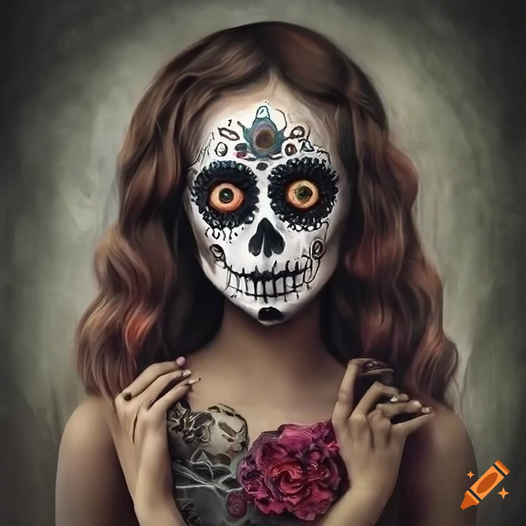 creepy and surreal portrait for Dia de los Muertos