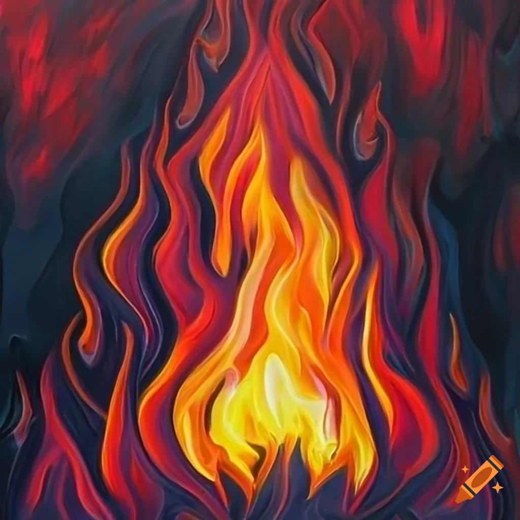acrylic painting of stylized fire flames