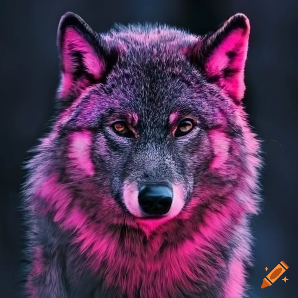 Artistic depiction of a black and pink wolf on Craiyon