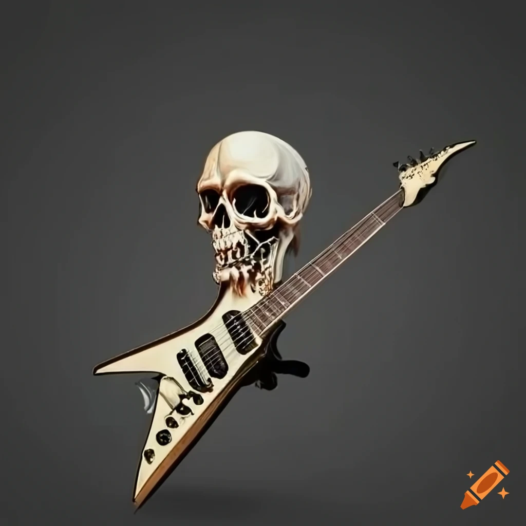 skull head on a Flying V guitar