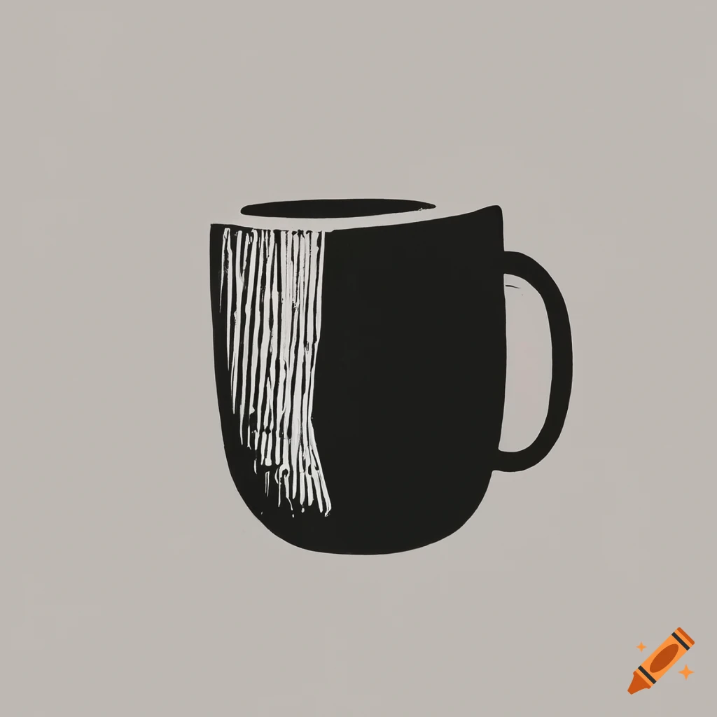 Linocut print of black and white coffee on Craiyon